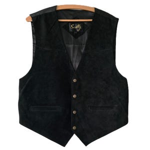 Vintage 90s Black Suede Leather Vest Mens Waistcoat Western Leather Vest Biker Mens Vest Black unisex Vest