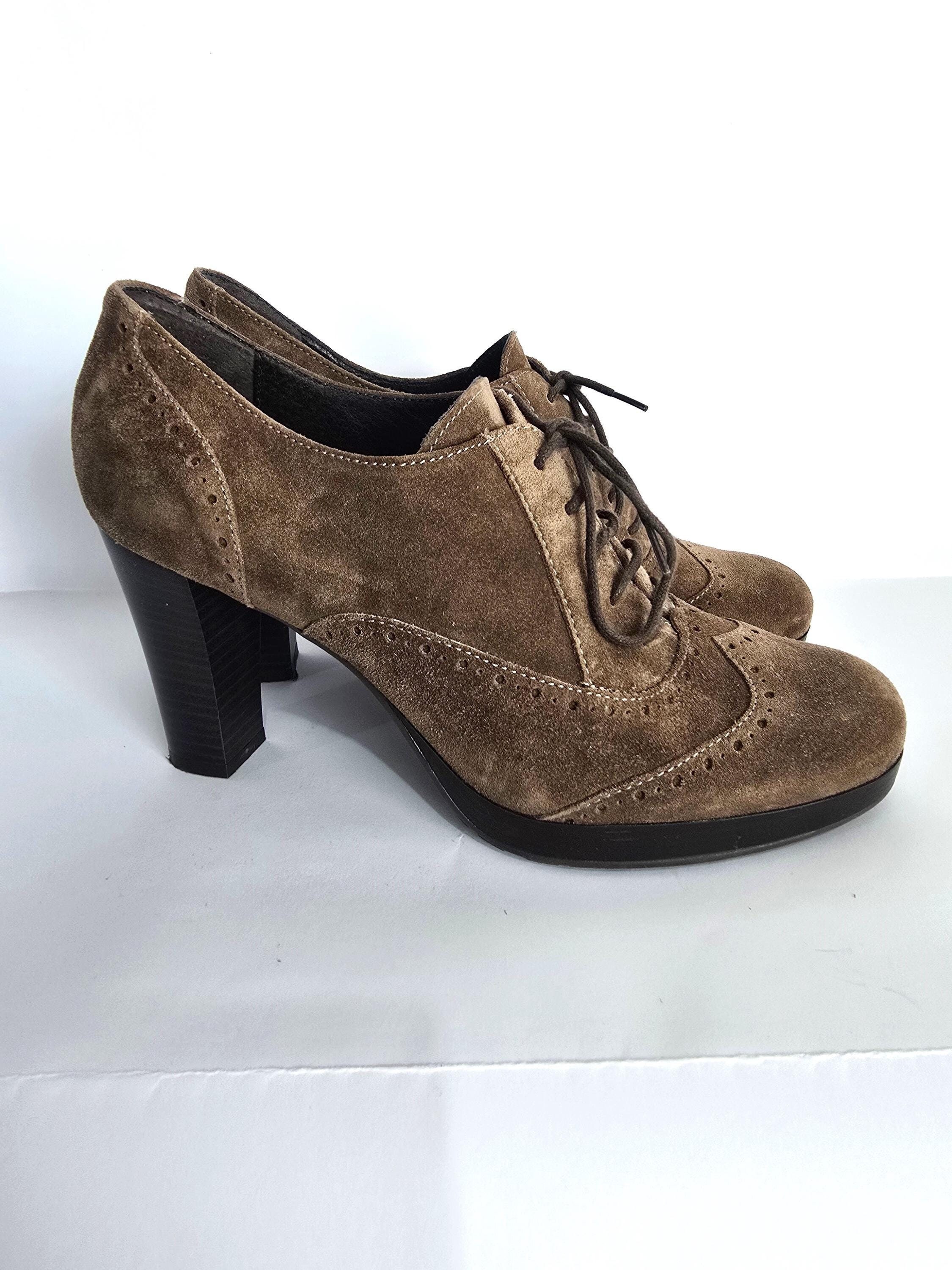 Italian Brown Suede Leather Lace up Shoes Mary Janes EU 39  display picture 2