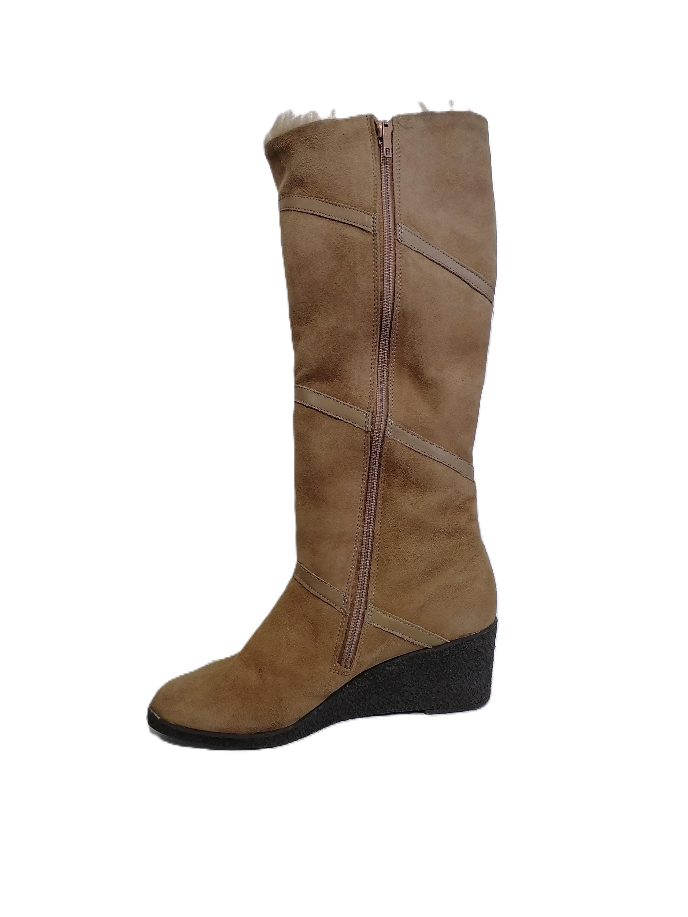 Vintage Brown Suede Leather Wedge Boots 39 EU / UK 7.5 / US 9.5 - 70s ...