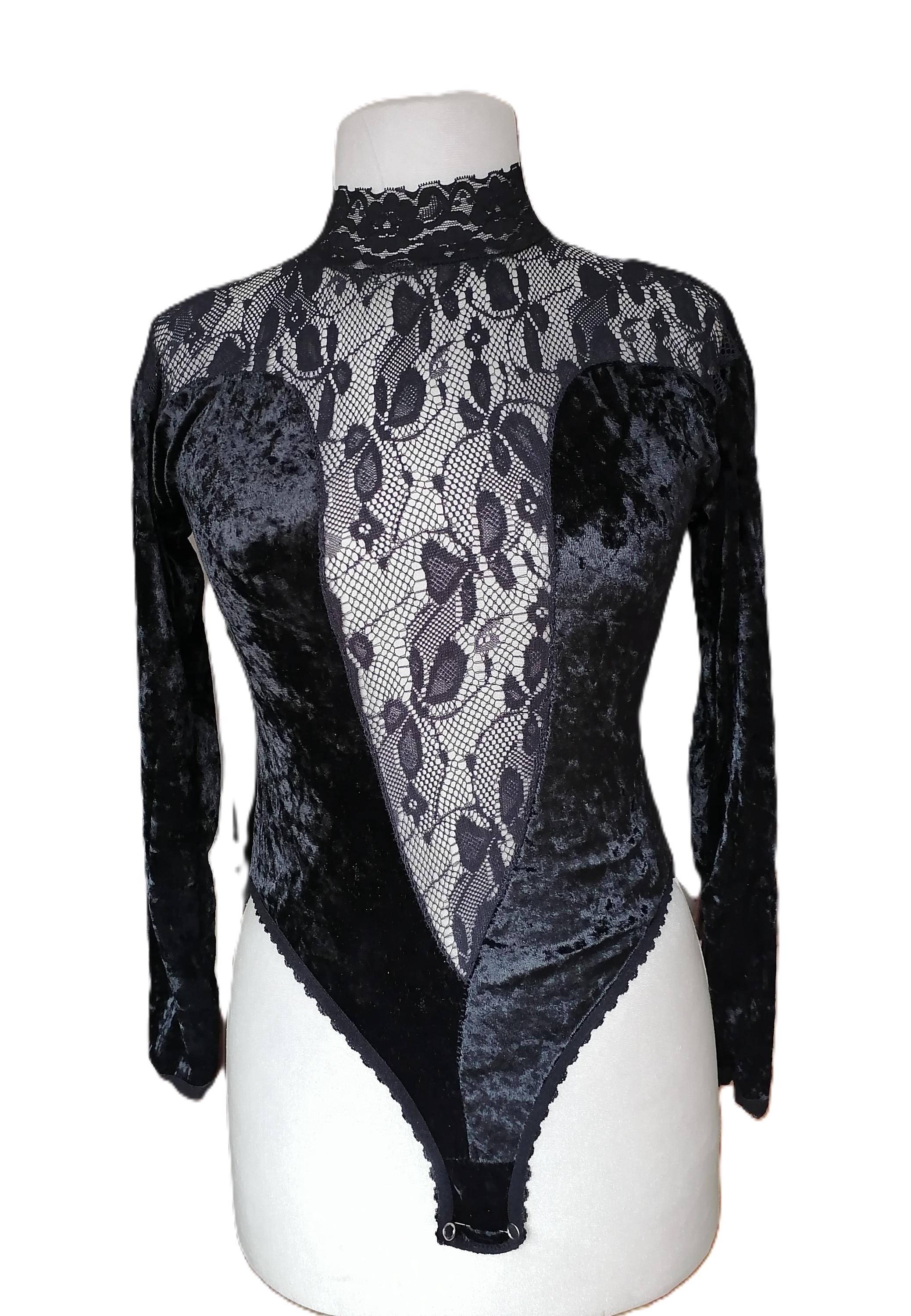 Vintage 90s Velvet Lace Bodysuit,never Worn, Strech Mesh See