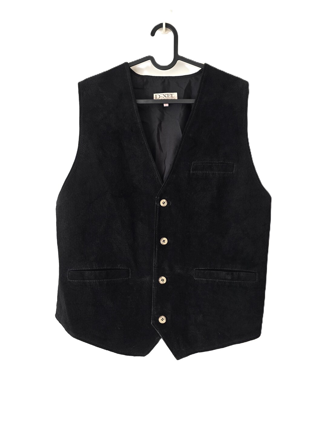 Vintage 90s Black Leather Vest Mens Suede Leather Waistcoat