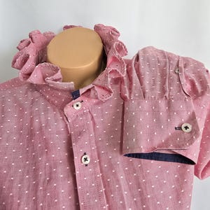 Vintage 80s ruffle collar blouse, button down blouse , gray victorian collar top, blue striped elegant office outfit,blue Ladies blouse L-XL