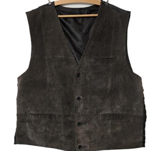 Vintage 90s Brown Suede Leather Vest Mens Waistcoat Western Leather Vest Biker Mens Vest Black unisex Vest