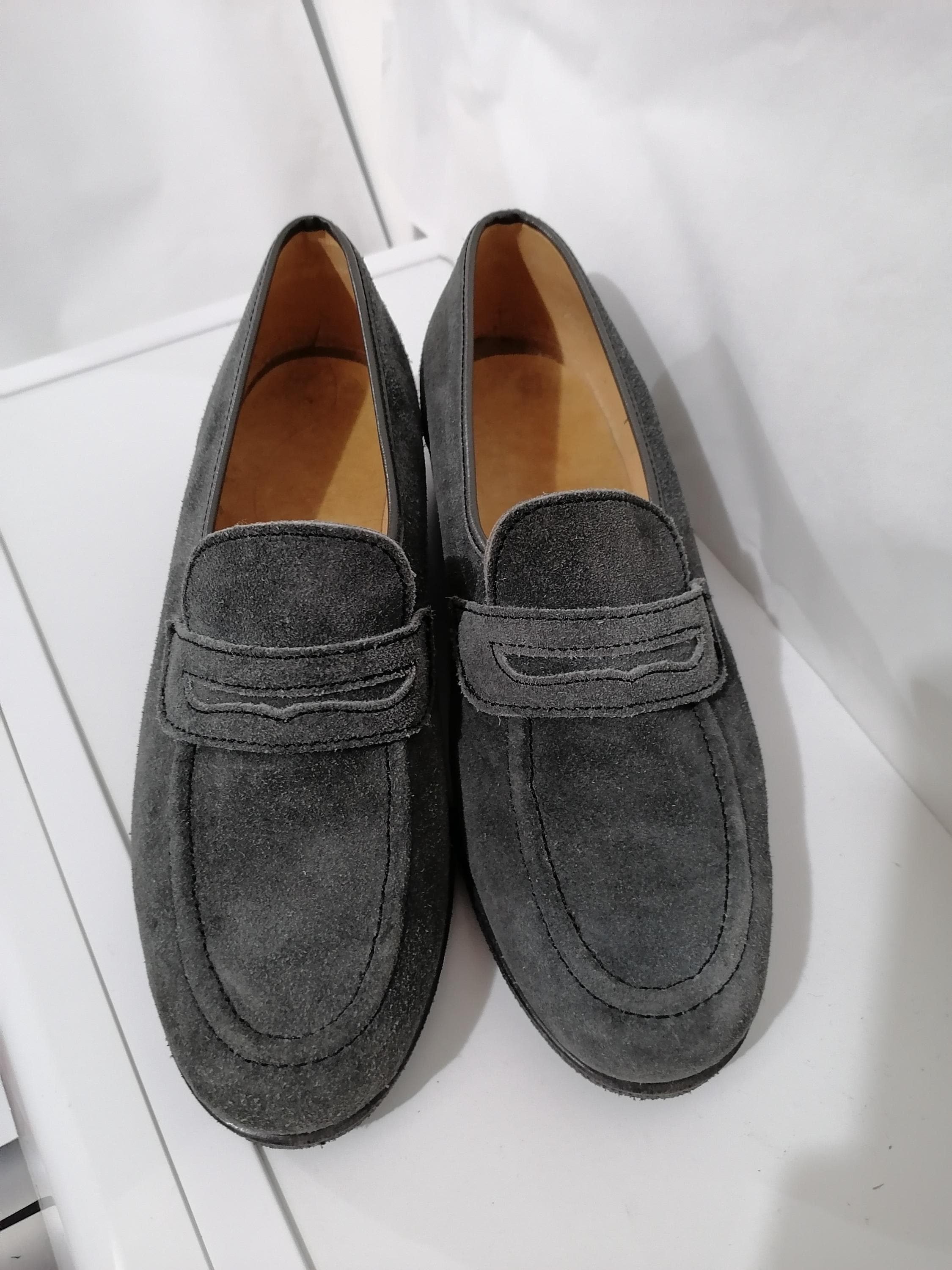 Grey handmade size 10 woven slip on penny loafers Amazon.com: EVSER Loafer Shoes for Men Genuine Leather Round  main image 3