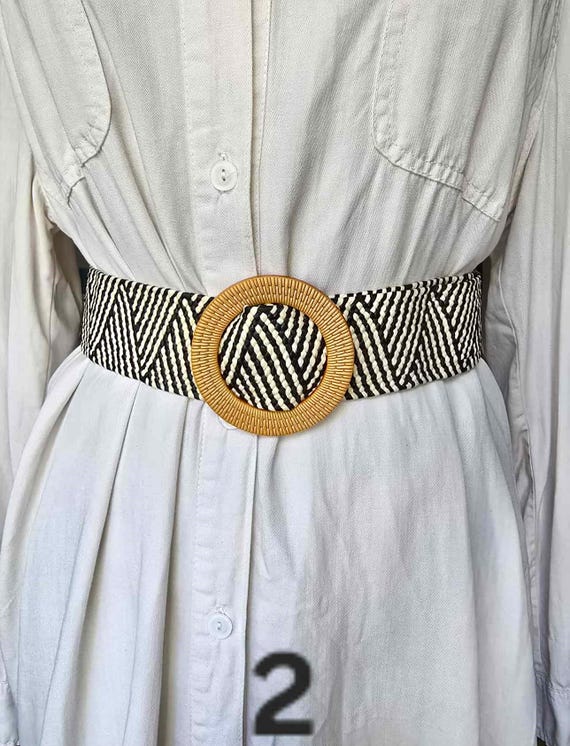 Vintage Wide Beige Woven Raffia Belt Chic Boho Waist Belt  display picture 1