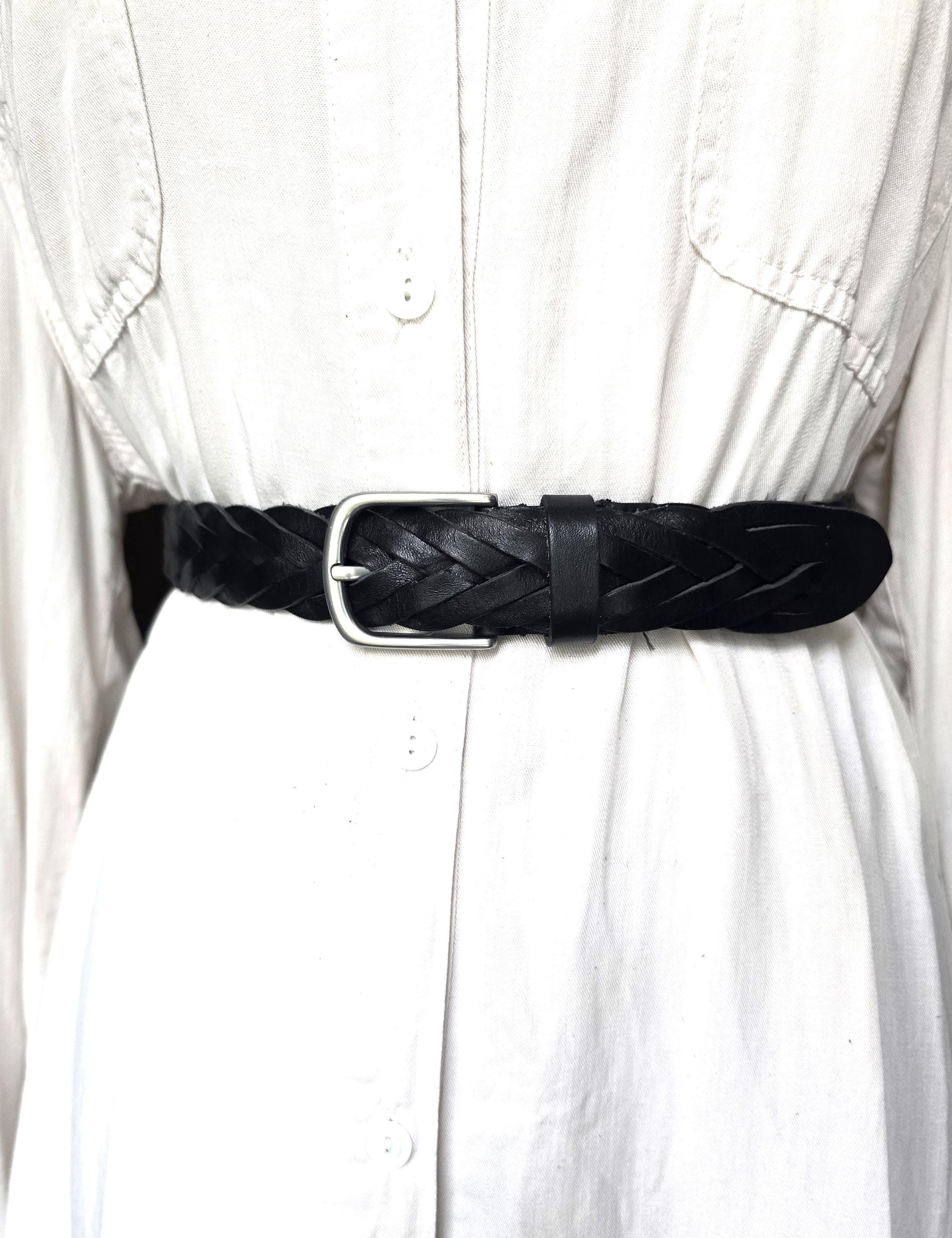 Vintage Black Genuine Leather Woven Belt, Braided Boho Waist  display picture 1