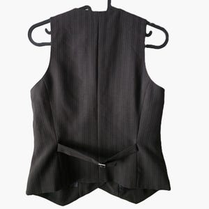 Vintage Y2K Style Brown Pinstripe Vest Women's Waistcoat Dark Academia Formal Office Style Business Attire Fitted Back Strap M, image 3