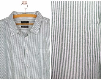 Koszula typu boyfriend w stylu vintage z lat 90., niebiesko-biała w paski, oversize'owa koszula typu oxford z kołnierzykiem, klasyczna bawełniana koszula męska XL