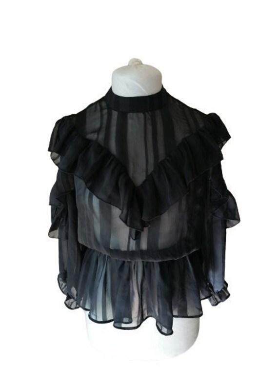 Vintage See Through Blouse , Ruffle Blouse, Elegant Blouse