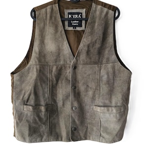 Vintage 90s Brown Suede Leather Vest Mens Waistcoat Western Leather Vest Biker Mens Vest  unisex Vest