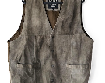 Vintage 90s Brown Suede Leather Vest Mens Waistcoat Western Leather Vest Biker Mens Vest  unisex Vest