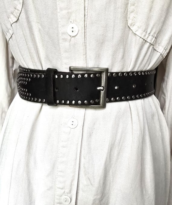 Vintage Black / Brown Genuine Leather Belt With Square  display picture 2