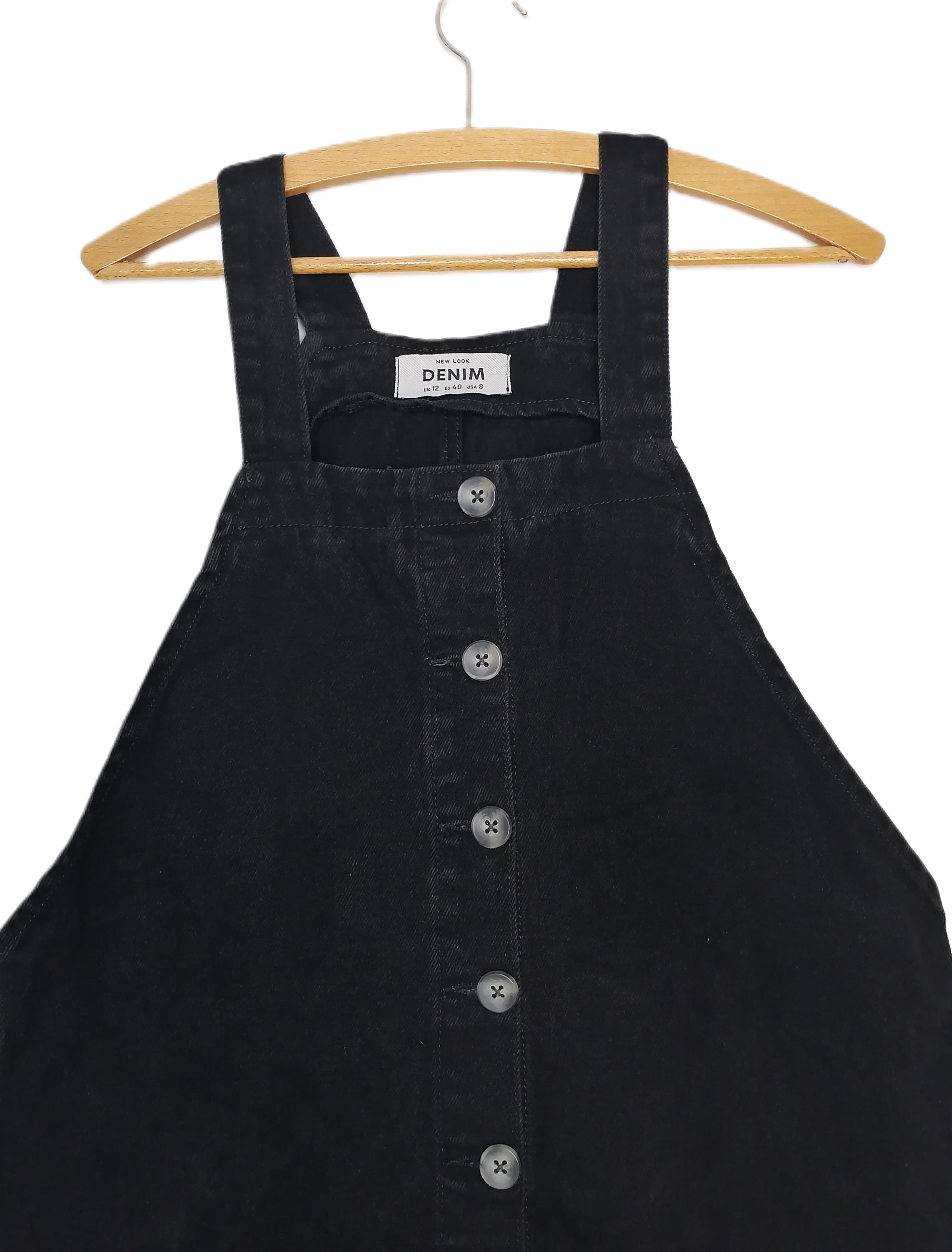 Black Denim Pinafore , Mini Overall Button Front Dress M /EU 40 ,chic ...