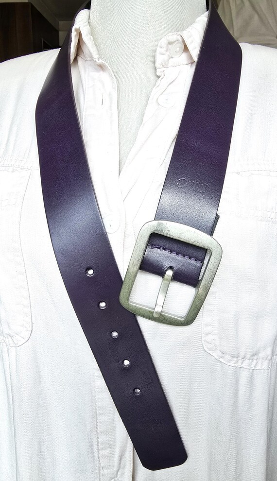 Cinturón vintage extra ancho de piel auténtica morada, cinturón de