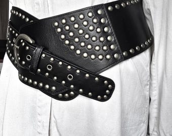 Black Waist Belt Gothic Extra Wide Eco Leather Multi Eyelets  display picture 1
