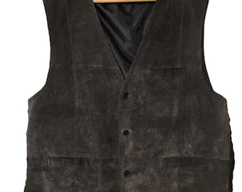 Vintage 90s Brown Suede Leather Vest | Men's Western Biker Waistcoat | Classic Leather Jacket Sleeveless M/L