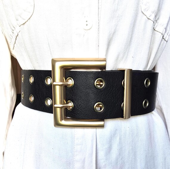 Luxury Black Eco Leather Waist Belt | Double Prong Matte  display picture 3