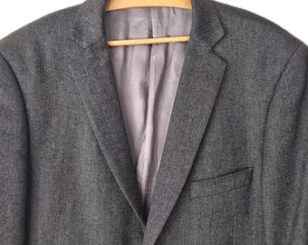 Blazer da uomo in lana grigia vintage anni '90, classico, sportivo, a 2 bottoni, vestibilità 19 pollici
