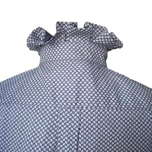 Ruffle collar blouse white blue print top navy blue print button down blouse victorian style top office outfit 80s style M image 2