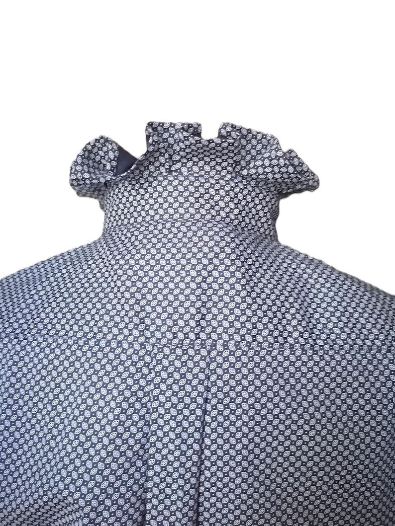 Ruffle collar blouse white blue print top navy blue print button down blouse victorian style top office outfit 80s style M image 2