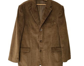 Vintage 90s Corduroy Blazer - Brown Oversized Sport Coat - Boyfriend Blazer - Classic 3 Button Men's Jacket