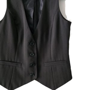 Vintage Y2K Style Brown Pinstripe Vest Women's Waistcoat Dark Academia Formal Office Style Business Attire Fitted Back Strap M, image 4
