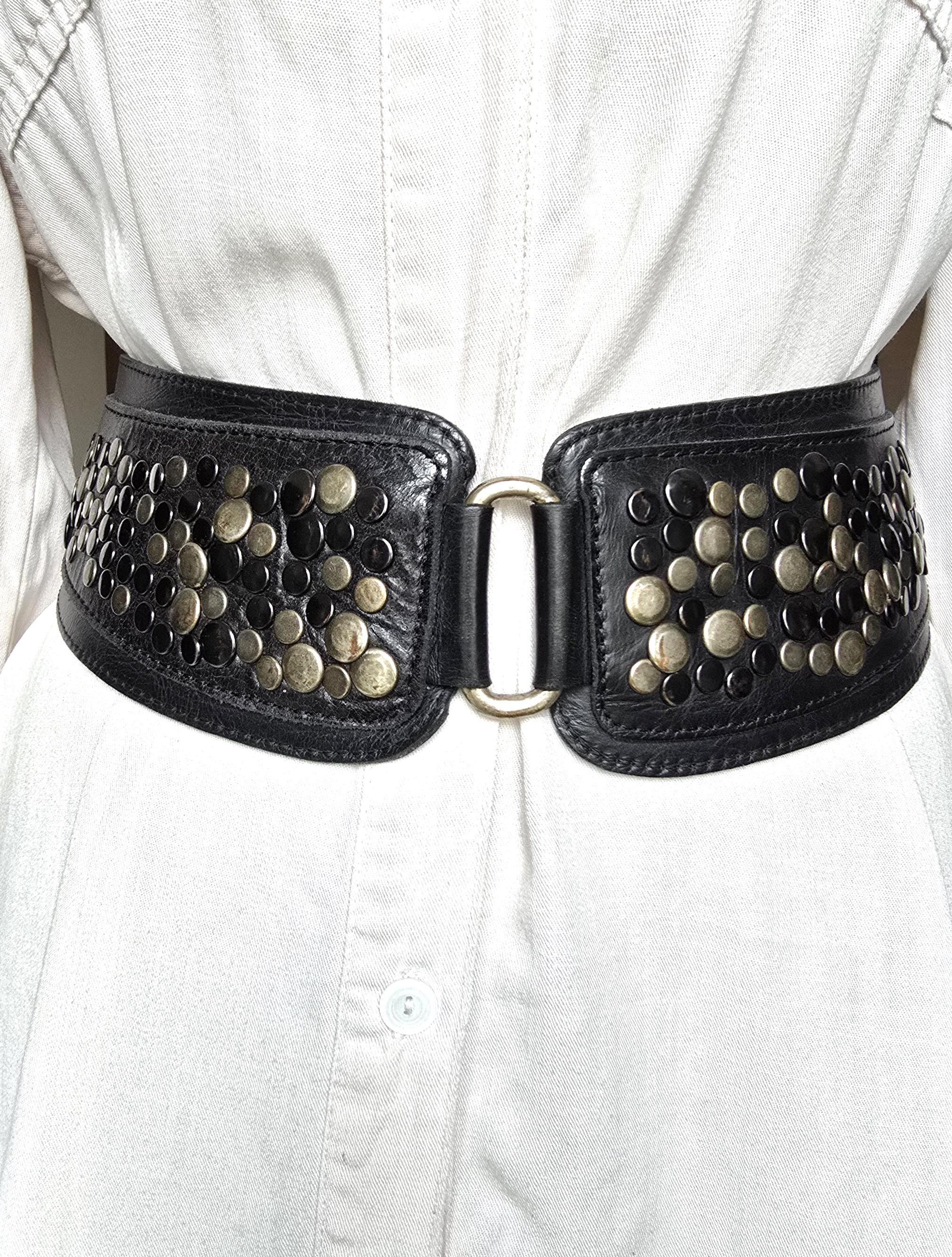 WCM Wide Boho Leather & Gold Studded Waist Belt il_fullxfull.5249189467_3x1n.jpg main image 3