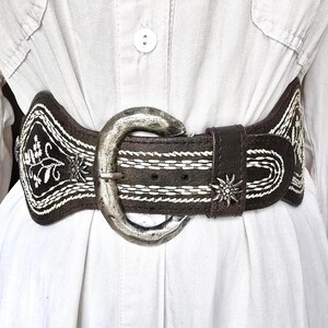 Extra Wide Brown Genuine Leather Belt Boho Waist Belt Metal  display picture 3