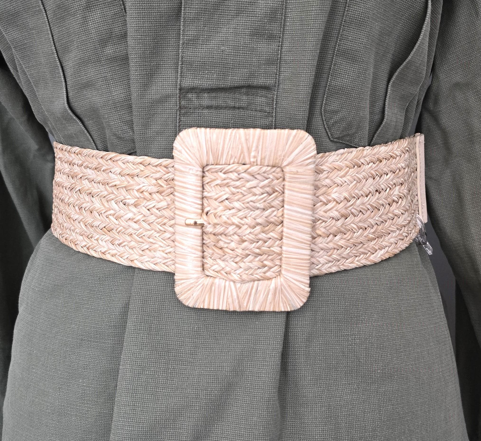Woven Braided Wide Belt Vintage Boho Adjustable Summer Dress Accessory Chic JASGOOD Straw Woven Elastic Stretch Belts Women Raffia Dress  main image 4