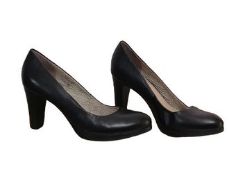 Vintage Size EU 38 / UK 5 / US 7.5 Black Leather Pumps Hight Heels Classic Pumps, Office High Heels, Formal Ladies High Heel,