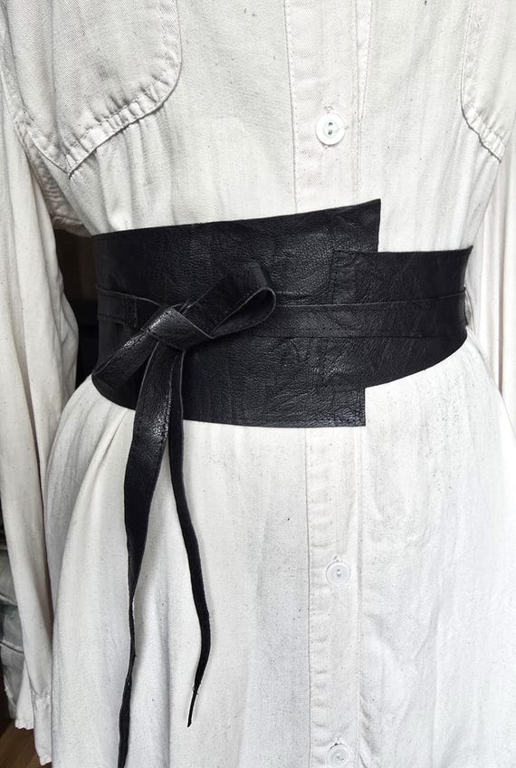 Vintage Black Leather Wrap Waist Belt Womens Vintage PU Leathers Cinches Belt Simple Down Coat  main image 4