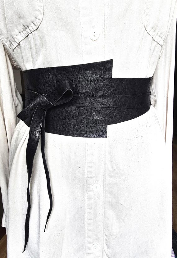 Vintage Classic Black Obi Tie Belt - Soft Genuine Leather  display picture 1