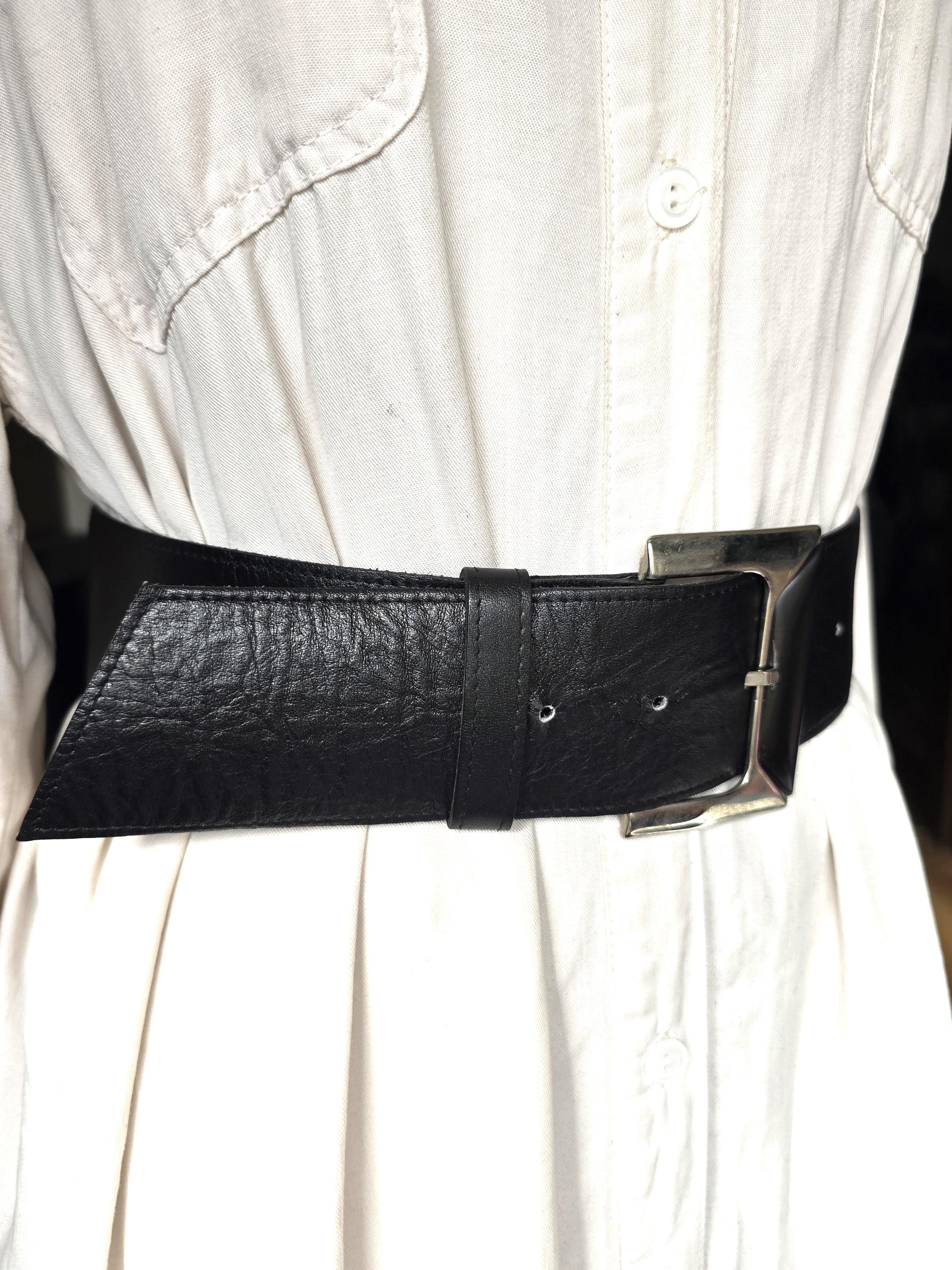 Vintage Wide Leopard Edgy Punk Black Elastic  Silver Tone Ring 80’s Cincher Belt Eigso Punk Leather Goth Belt for Women Men Retro Vintage  main image 4