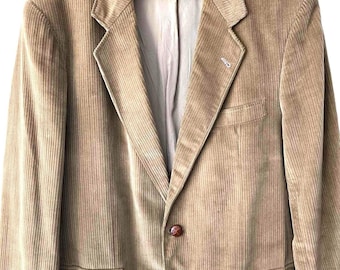 Vintage Beige Corduroy Men's Blazer - Classic Sport Coat - Outside Pockets Boyfriend Blazer,