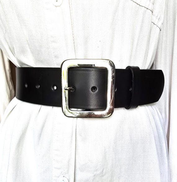 黒 レザー ベルト 四角バックル　junky classic購入34 ヴィンテージブラック本革ベルト、チャンキースクエアシルバーバックル
