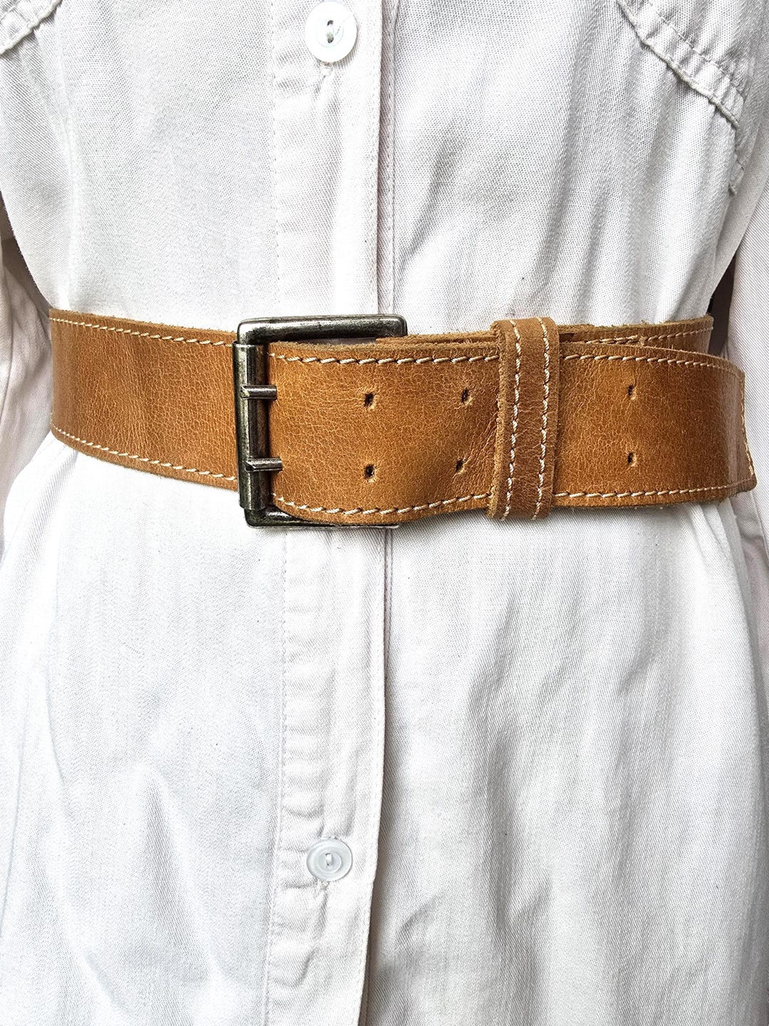 Faux Leather Western Belt with Vintage Brass Buckle for Jeans Verdusa Women main image 4