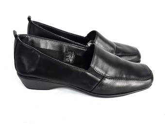 Vintage Black Genuine Leather Loafers - Classic Slip-ons Flats - Ladies Shoes Size EU 36 / UK 4 / US 6 ()
