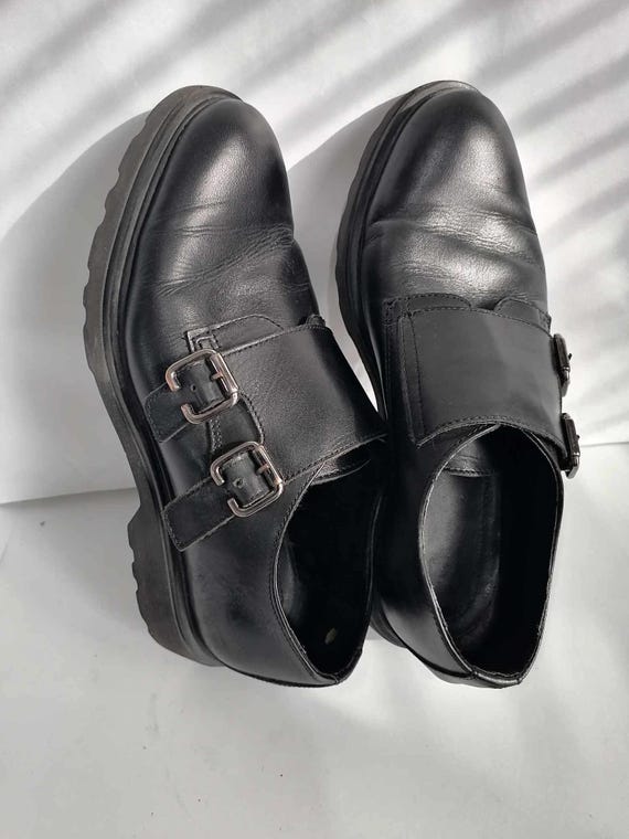 Italian Black Leather Loafers With Buckles Vera Pelle Oxford  display picture 2