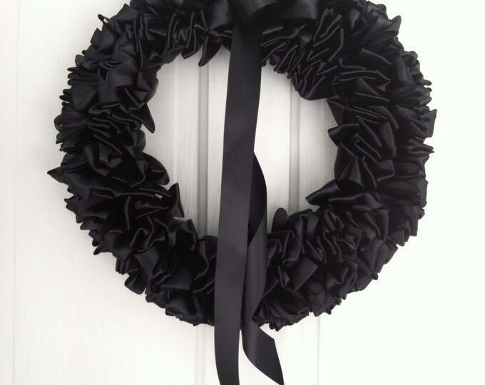 Black Ribbon Wreath Funeral Mourning Wreath Loss Grief 16 Inch Diameter