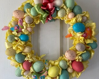 Wreath Springtime Yellow Birds Eggs Bright Cheery Easter