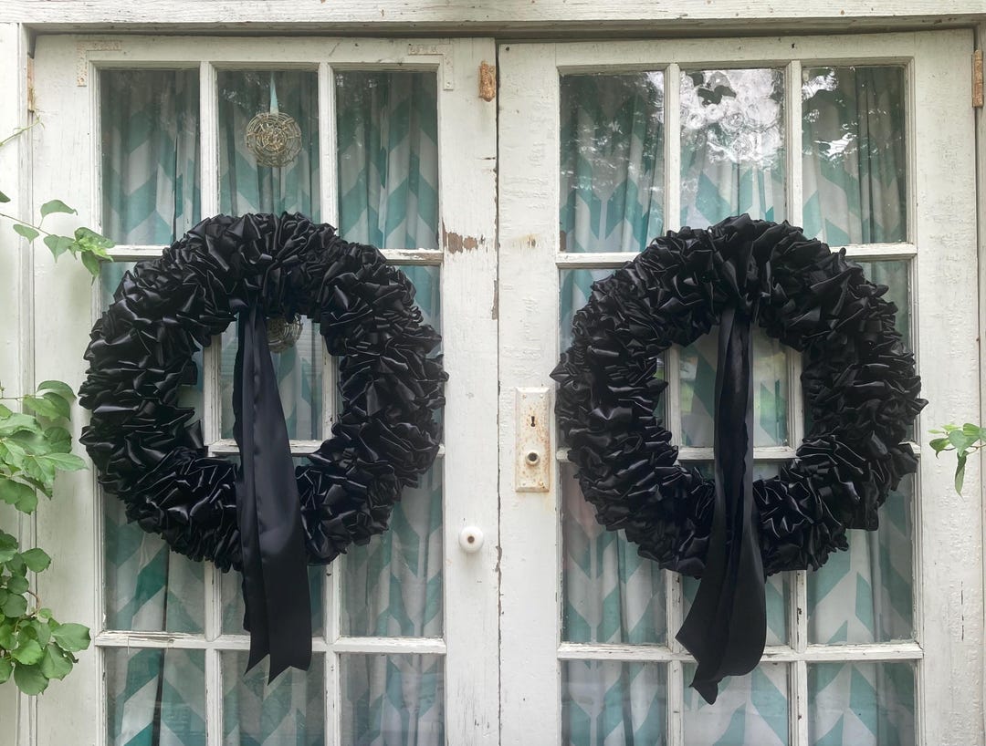 Mourning Wreaths Pair of 24” Wreaths Black Ribbon Large Funeral Wake
