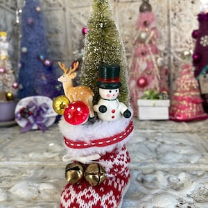 Christmas Decoration Santa Boot Deer Snowman Bottle Brush Tree Mushroom Icicles Jingle Bells