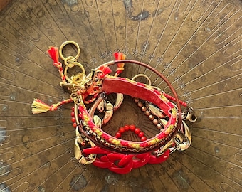 Juego de pulseras de cinco brazos de oro rojo Candy Boho Bling Hecho a mano Summertime Festival Wear Concierto Joyas Diversión