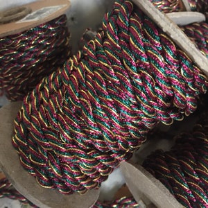 Cording Trim Borgogna Foresta Verde Oro NOS Decorazione natalizia Mantello Albero Ghirlanda