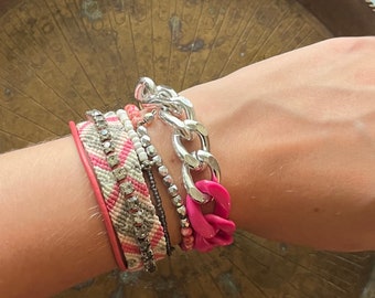 Juego de pulseras de 5 diamantes de imitación rosa, gris y blanco, joyería de caramelo, bohemio, hecho a mano, divertido, brillante, verano, juguetón, envío gratis