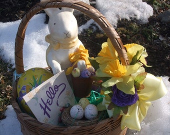Easter Basket No Calories Hello Vintage Greeting Card Bunny Rabbit Vintage Easter Basket