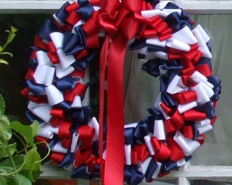 Wreaths Red White Blue French USA 16 inch Pair of Wreaths