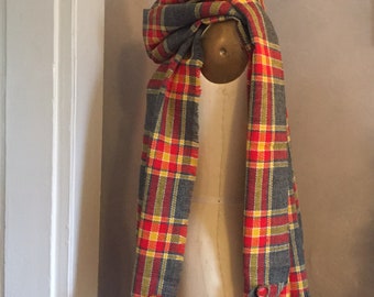 Pañuelo de manta Tela Vintage A cuadros Gris Rojo Amarillo Blanco Otoño Otoño Invierno Acogedor