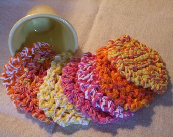 Travel Cloths Face Scrubbies Set of 7 Eco Friendly Make up Removers Orange Pink Yellow