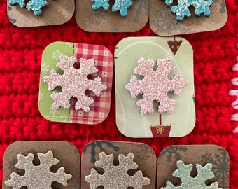 Snowflake Brooch Christmas Pin Winter Lapel Pin Badge Stocking Stuffer Handmade